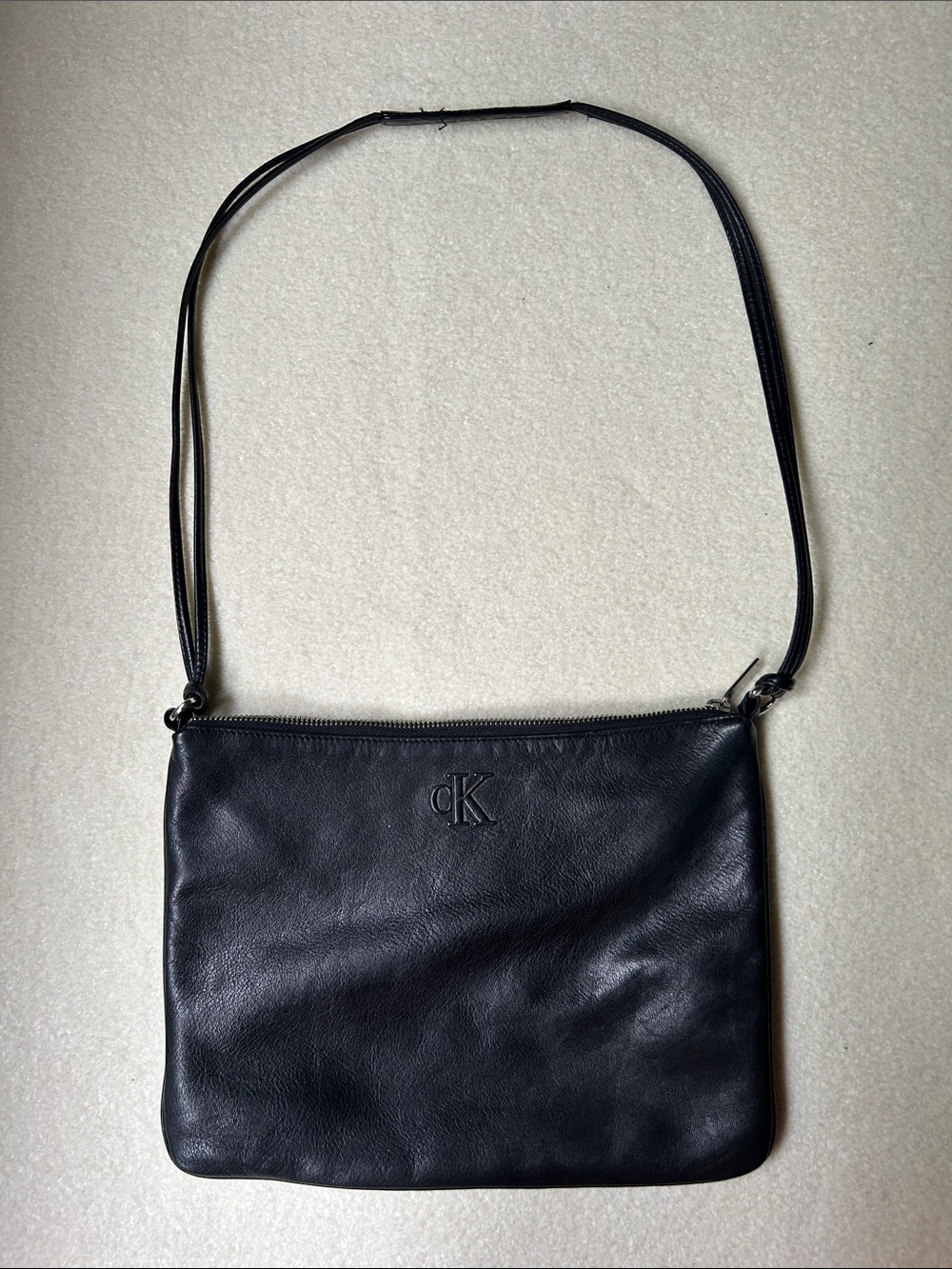 Calvin Klein Black Leather Messenger Crossbody